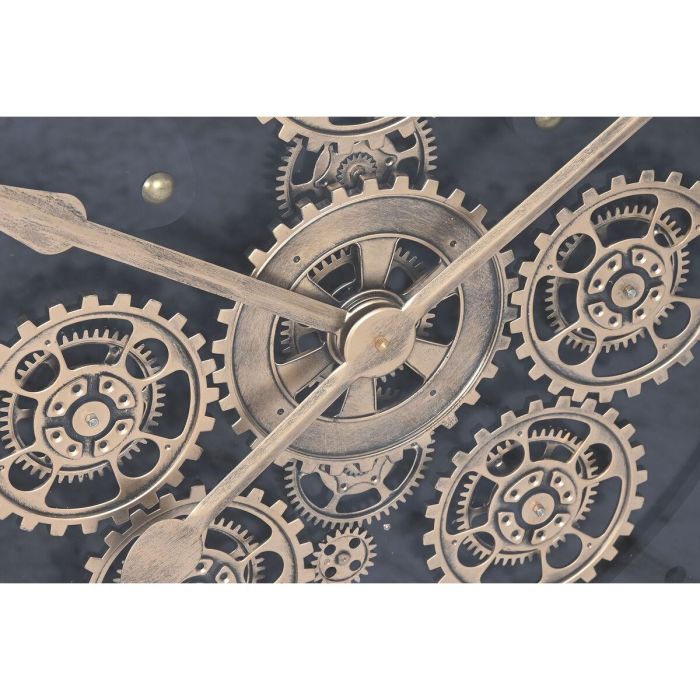 DKD Home Decor Reloj de Pared Loft Negro Dorado 100x100 cm, Fabricado en Metal y Cristal, Requiere 3 Pilas AA 3