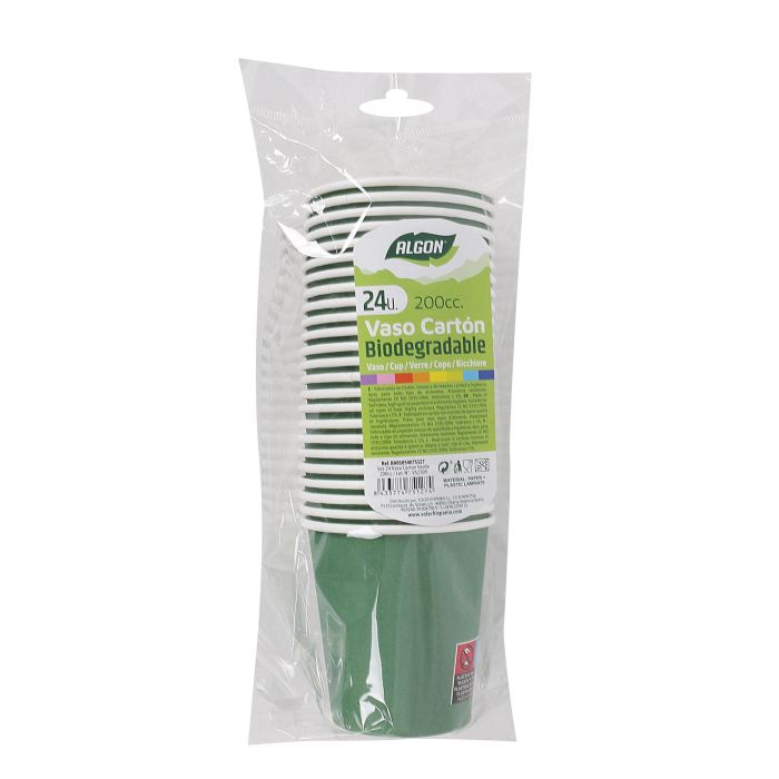 Set de 24 vasos de cartón verde 200 cc Algon (36 Cajas) 1 Set de 24 vasos de cartón verde 200 cc Algon (36 Cajas) 1