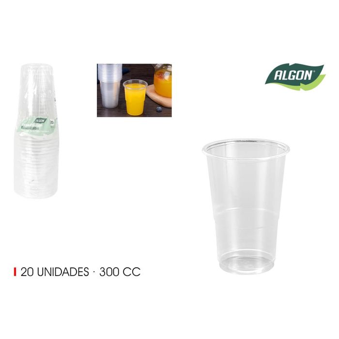 Set de 20 vasos transparentes 300 cc Algon (24 Unidades) Set de 20 vasos transparentes 300 cc Algon (24 Unidades)