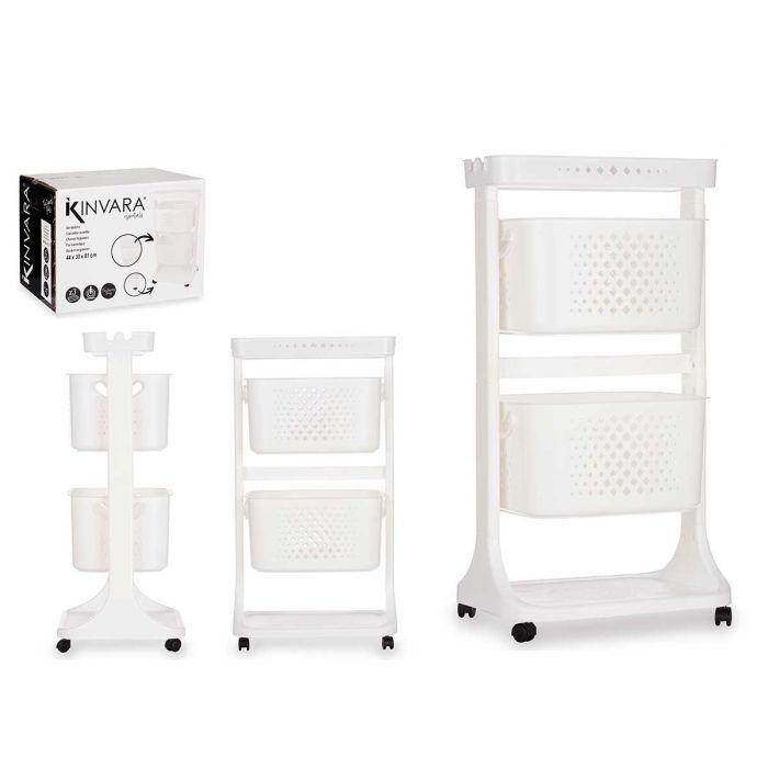 Verdulero de plástico Kinvara, 2 alturas con ruedas, blanco, 35x82x43 cm Verdulero de plástico Kinvara, 2 alturas con ruedas, blanco, 35x82x43 cm