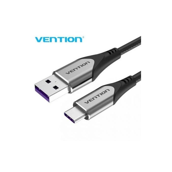 Cable USB 2.0 Tipo-C Vention COFHF/ USB Tipo-C Macho - USB Macho/ Hasta 100W/ 480Mbps/ 1m/ Gris