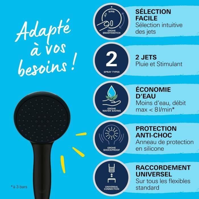 Rociador de ducha - GROHE Vitalio Start 110 279462431 - 2 chorros (Lluvia/Estimulante) - Ahorro de agua - Proceso antical - Negro Mate 2 Rociador de ducha - GROHE Vitalio Start 110 279462431 - 2 chorros (Lluvia/Estimulante) - Ahorro de agua - Proceso antical - Negro Mate 2
