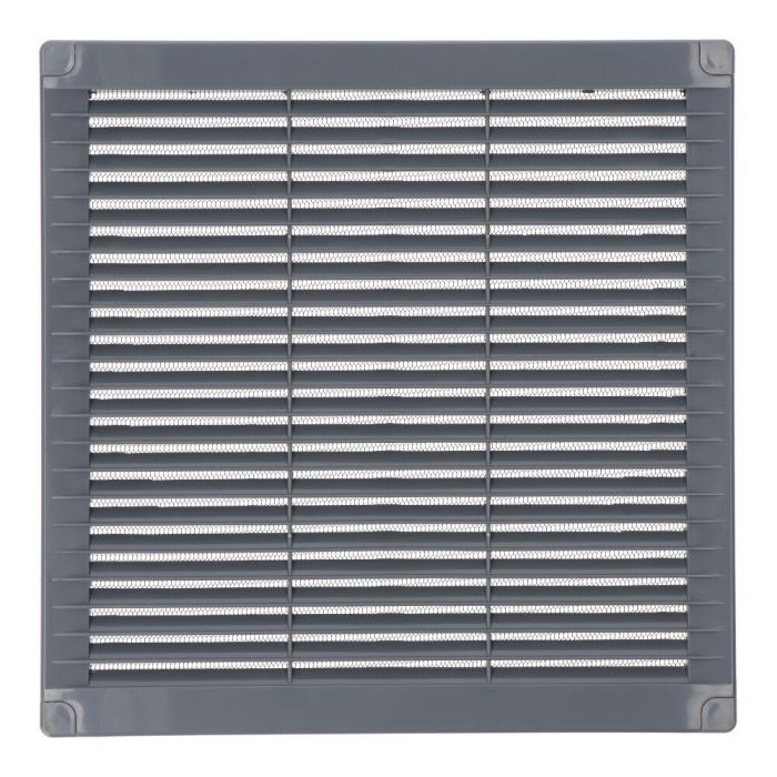 Rejilla ventilación cuadrada con tapones y mosquitera 250x250x7mm abs gris