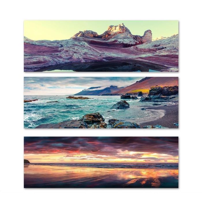DKD Home Decor Cuadro Atlantico Multicolor Lienzo y MDF Tema Playa 90x30x2 cm - Set 6 Unidades Surtidas