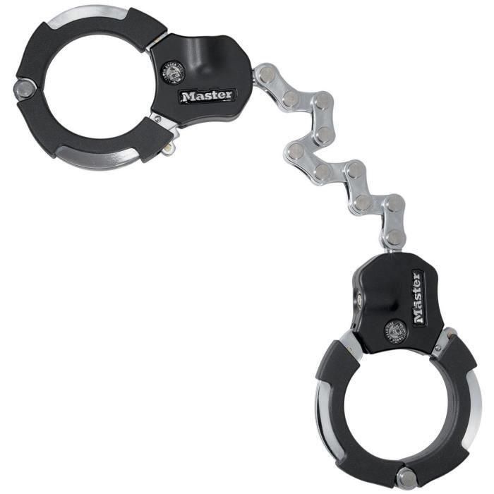 Masterlock Esposas Street Cuff de Acero Templado Negro, Diámetro Interior 74mm, 9 Eslabones, con 4 Llaves Tubulares Masterlock Esposas Street Cuff de Acero Templado Negro, Diámetro Interior 74mm, 9 Eslabones, con 4 Llaves Tubulares