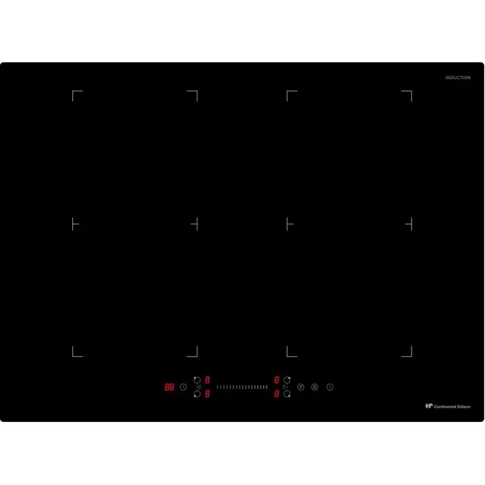 Continental Edison Placa de Inducción 70 cm, 4 Zonas de Cocción, 7200 W, Negro, Modelo CETI724Z2FLEX