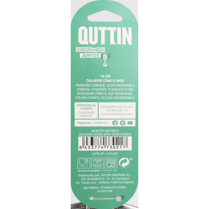 Colador de Acero Inoxidable 16 cm Cónico Quttin (36 Unidades) 3 Colador de Acero Inoxidable 16 cm Cónico Quttin (36 Unidades) 3