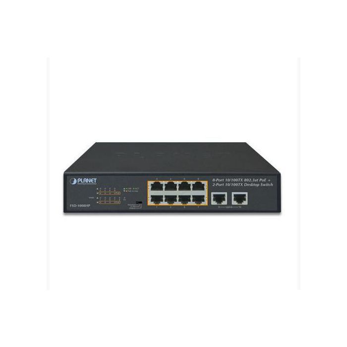 Planet FSD-1008HP Switch PoE+ 8 Puertos 10/100TX 802.3at 120W + 2 Uplink. Modo Extendido 250m para Vigilancia IP, sin ventilador. 1 Planet FSD-1008HP Switch PoE+ 8 Puertos 10/100TX 802.3at 120W + 2 Uplink. Modo Extendido 250m para Vigilancia IP, sin ventilador. 1