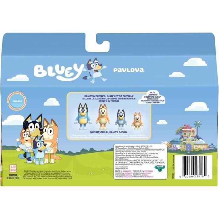 MOOSE 18916 Pack 4 Figuras Let'S Play Chef Bluey, Bingo, Bandt y Chill de la familia de Bluey para +3 años 2