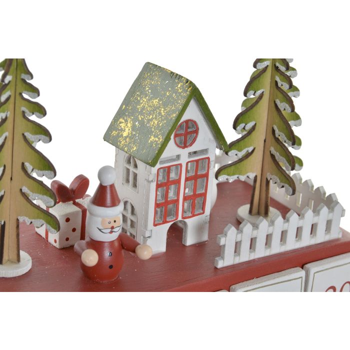 DKD Home Decor Calendario Adviento Navidad con LED de Madera Tradicional Rojo Blanco Diseño Autobús Casa Árbol 10x25x31.5 cm 3