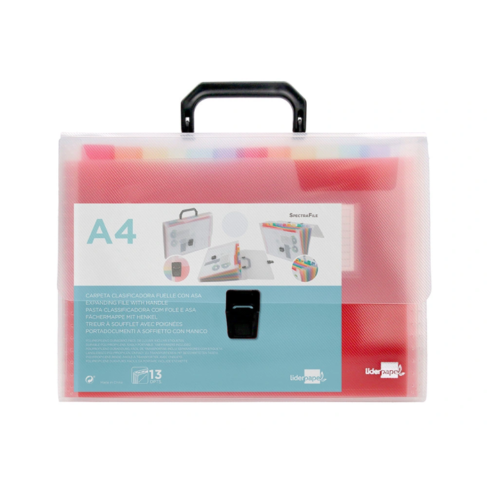 Liderpapel Carpeta Clasificador Fuelle 45134 Polipropileno A4 Transparente Spectrafile 13 Departamentos 1