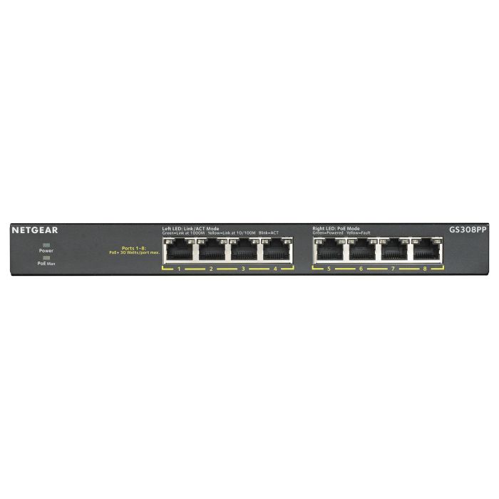 NETGEAR GS308PP RM PoE+ Switch Gigabit Ethernet 8 Puertos PoE+ No Administrado Montaje en Rack 0 NETGEAR GS308PP RM PoE+ Switch Gigabit Ethernet 8 Puertos PoE+ No Administrado Montaje en Rack 0