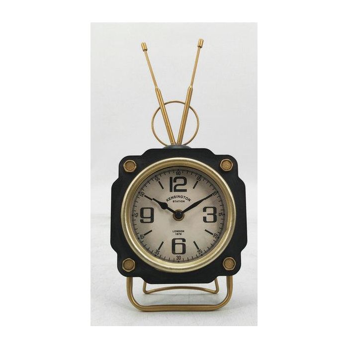 DKD Home Decor Reloj de Sobremesa Vintage Negro Dorado - Hierro y Cristal - 32 cm Alto, 15.5 cm Ancho, 8.5 cm Profundo