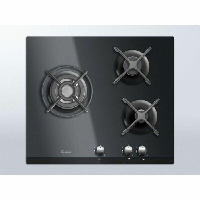 Whirlpool AKT404NB Cocina de gas de vidrio templado, 3 quemadores, 6350W, 59x51cm, Encendido con una mano, Negro 2 Whirlpool AKT404NB Cocina de gas de vidrio templado, 3 quemadores, 6350W, 59x51cm, Encendido con una mano, Negro 2