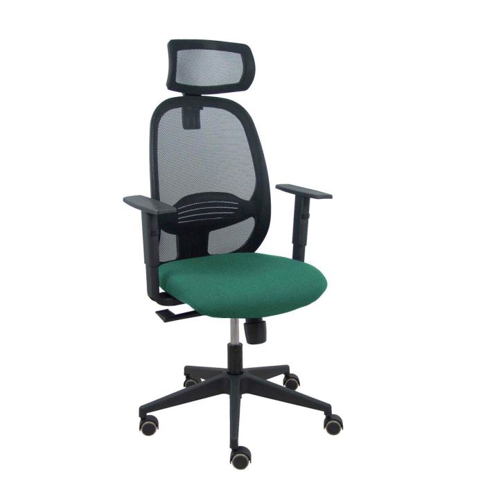 PIQUERAS Y CRESPO Silla Cilanco negra malla negra asiento bali verde botella brazo regulable cabecero regulable PIQUERAS Y CRESPO Silla Cilanco negra malla negra asiento bali verde botella brazo regulable cabecero regulable