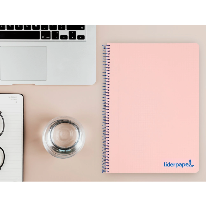 Liderpapel Cuaderno espiral A4 Wonder tapa plástico 80 hojas 90gr cuadro 4mm con margen color rosa 2