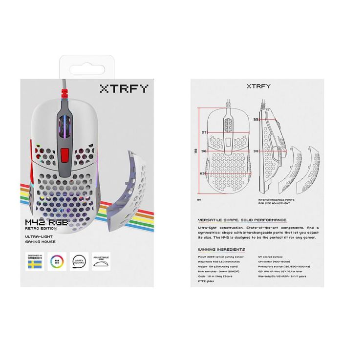 Cherry XTRFY MSM M42 Ratón Óptico USB Tipo A 16000 DPI Multicolor con Iluminación RGB Cableado para Gaming 15