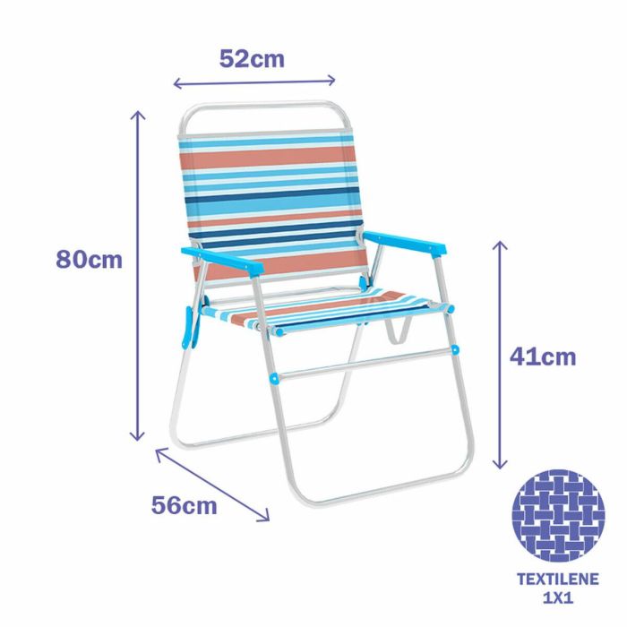 Marbueno Silla Plegable Aluminio Rayas Naranjas y Azules Playa y Piscina 52X56X80 cm 10462 1