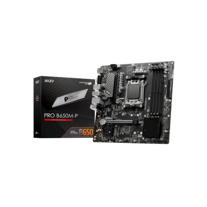 MSI 911-7E27-001 PRO B650M-P Placa Base mATX AMD AM5, Chipset B650, 4x DDR5 192GB, HDMI+DP+VGA, 7x USB 3.2 1