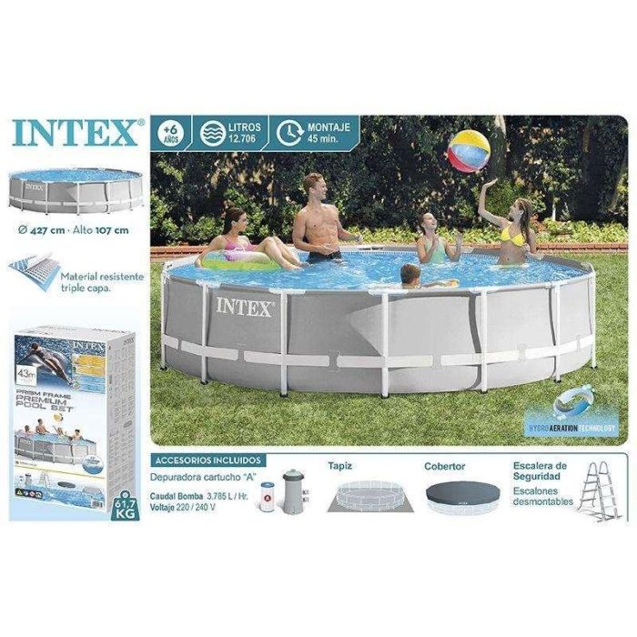 Intex Piscina Redonda Desmontable Prism Frame con Depuradora y Escalera 427x107 cm (12706 Litros) 4