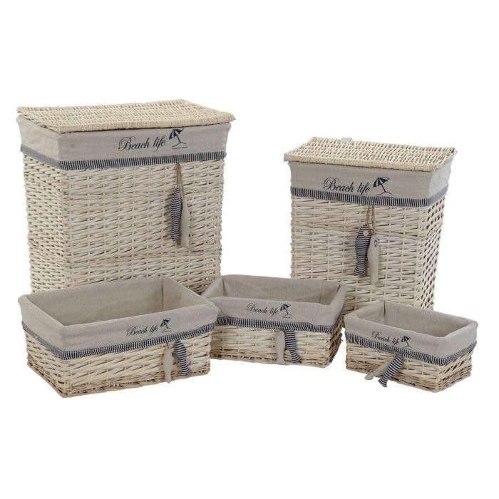 DKD Home Decor Cesta Mediterráneo Hecha a Mano con Diseño Peces, Poliéster y Algodón, Beige y Azul, 35x47x56 cm, Set de 5 0 DKD Home Decor Cesta Mediterráneo Hecha a Mano con Diseño Peces, Poliéster y Algodón, Beige y Azul, 35x47x56 cm, Set de 5 0