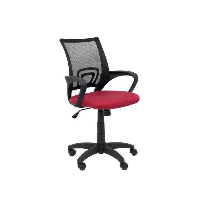 Silla Piqueras Y Crespo Vianos Brazos Fijos Mecanismo Basculante Con Regulador De Presion Elevacion Del Asiento En Altura Ruedas Nylon Respaldo Malla Transpirable Negra Y Tapizado Bali Granate