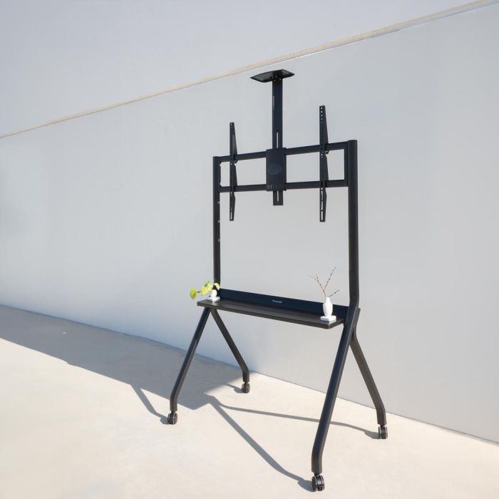 TooQ iStar Soporte de Suelo con Ruedas para Pantallas 55-100", Carga 120 kg, Altura Ajustable, Negro, con Bandejas 3