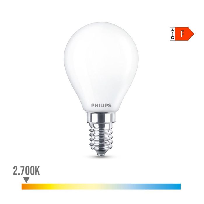 Philips Bombilla esférica LED E14 4,3W 470LM 2700K luz cálida, equivalente a 40W, Ø4,5x8,2cm 0 Philips Bombilla esférica LED E14 4,3W 470LM 2700K luz cálida, equivalente a 40W, Ø4,5x8,2cm 0