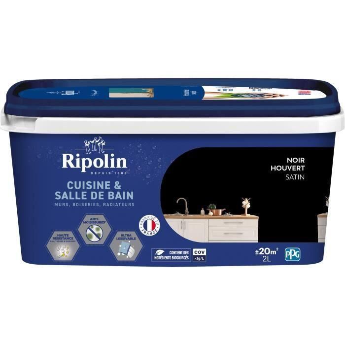 Pintura paredes, carpintería, techos, radiadores - RIPOLIN - Cocina y baño - 2 L - Revestido Negro