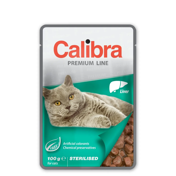 Calibra Sterilised Pouch Higado Caja 24x100 gr para Gatos Esterilizados | Tiernos Bocaditos en Salsa de Hígado
