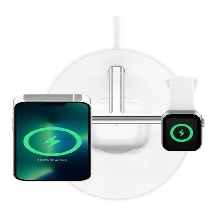Belkin WIZ017vfWH Cargador Inalámbrico MagSafe 3 en 1 para iPhone 12/13 Series, Auriculares, Smartwatch Blanco 6