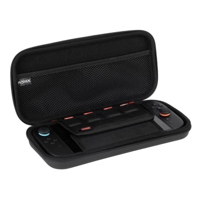 Konix 3328170304351 Estuche protector y de transporte para Consola Nintendo Switch 2, con red para accesorios y 8 compartimentos para juegos, Negro 1
