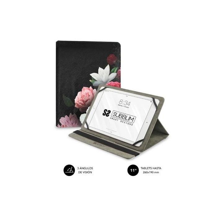 Subblim SUBCUT-4TC011 Funda Universal Folio para Tablet 11" Negra con Diseño Rosas y Soporte 3 Ángulos de Visión 1 Subblim SUBCUT-4TC011 Funda Universal Folio para Tablet 11" Negra con Diseño Rosas y Soporte 3 Ángulos de Visión 1