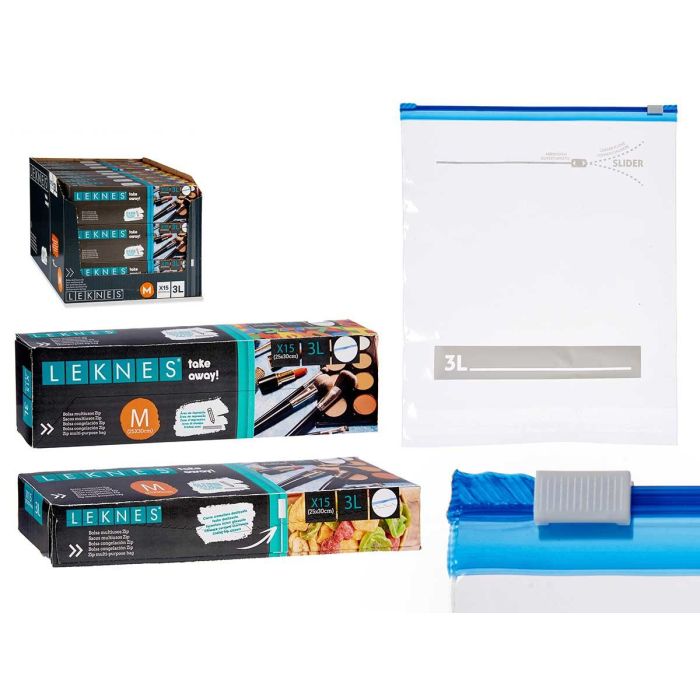 Bolsa Multiusos Zip Leknes 15 Unidades 3L 25x30 cm Transparente (24 Unidades) Bolsa Multiusos Zip Leknes 15 Unidades 3L 25x30 cm Transparente (24 Unidades)