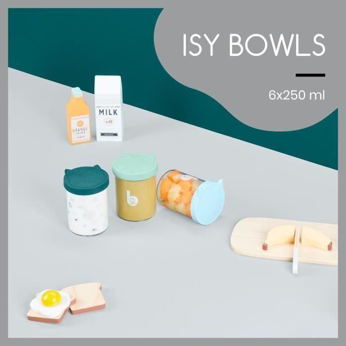 Babymoov Isy Bowls 6 macetas de conservación de vidrio de borosilicato - Graduados 250 ml 1