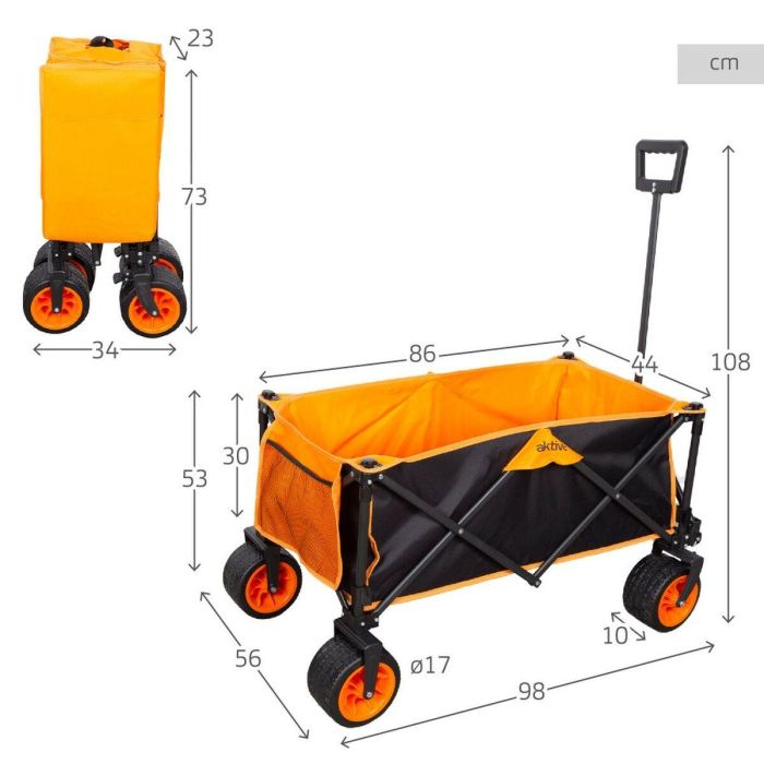Carro Multiusos Aktive Naranja Poliéster PVC Acero 86 x 108 x 44 cm Plegable Playa 3 Carro Multiusos Aktive Naranja Poliéster PVC Acero 86 x 108 x 44 cm Plegable Playa 3