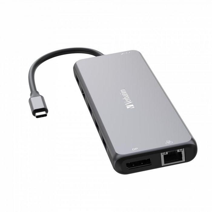 Verbatim 2 x HDMI, 8K30Hz, 1 x DP, 8K/30Hz, 1 x RJ45, up to 1Gb/s, 3 x USB-A 3.2 Gen 1, 5Gb/s, 1 x USB-A 3.2 Gen 2, 10Gb/s, 2 x USB-A 2.0, 480Mb/s, 1 x Audio, in & out, 2 x USB-C PD, 100W & 10Gb/s, 160.2mm x 55.4mm x 15mm 1 Verbatim 2 x HDMI, 8K30Hz, 1 x DP, 8K/30Hz, 1 x RJ45, up to 1Gb/s, 3 x USB-A 3.2 Gen 1, 5Gb/s, 1 x USB-A 3.2 Gen 2, 10Gb/s, 2 x USB-A 2.0, 480Mb/s, 1 x Audio, in & out, 2 x USB-C PD, 100W & 10Gb/s, 160.2mm x 55.4mm x 15mm 1