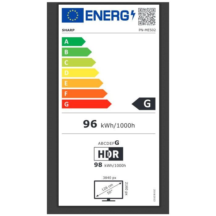 Sharp ME502 Pantalla Profesional 50" 4K UHD 450 cd/m² 18/7 LFD Señalización Digital LCD