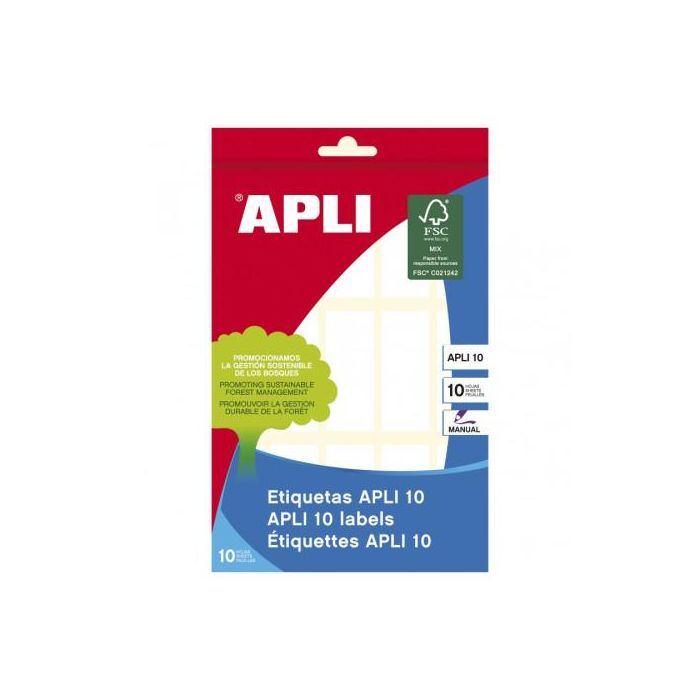 Apli Etiquetas Adhesivas Blancas 20x50 mm para Escritura Manual, Pack de 10 Hojas (150 etiquetas), Adhesivo Permanente