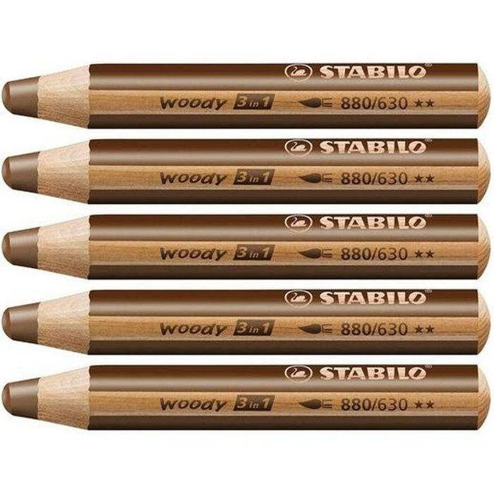 Lápices de colores Stabilo Woody Marrón 3 en 1 (5 Unidades)