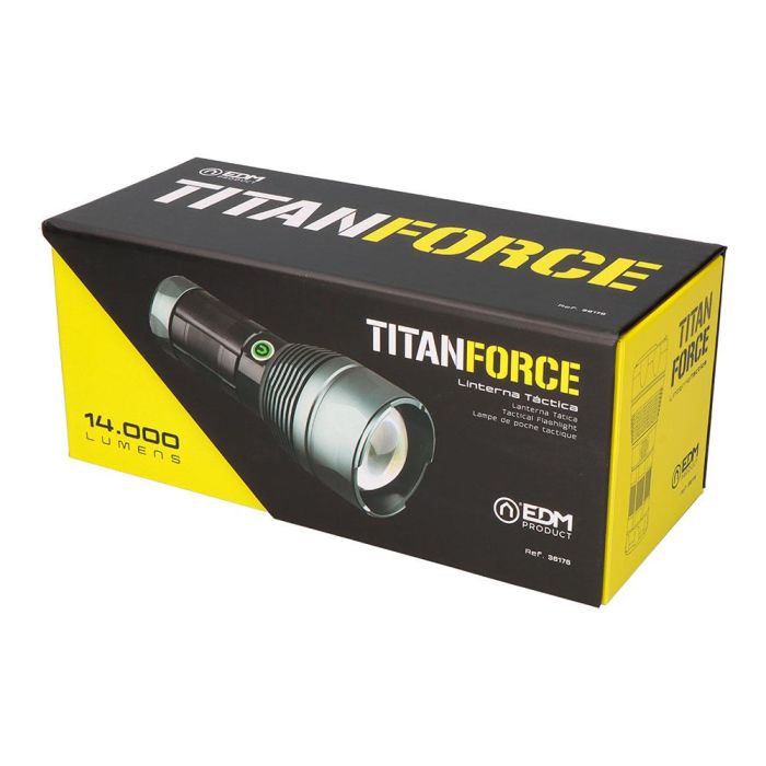 Linterna led táctica titanforce recargable 14.000 lm 6500 k 150 W ip44 + cordón 3 Linterna led táctica titanforce recargable 14.000 lm 6500 k 150 W ip44 + cordón 3