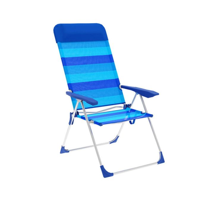 Marbueno Silla Plegable 5 Posiciones Aluminio con Cojin Rayas Azules Playa y Piscina 69X58X109 cm 10248