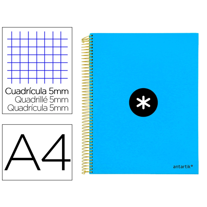 Antartik Cuaderno espiral A4 micro 120 hojas 90 gr cuadro 5mm 5 bandas color azul 0 Antartik Cuaderno espiral A4 micro 120 hojas 90 gr cuadro 5mm 5 bandas color azul 0