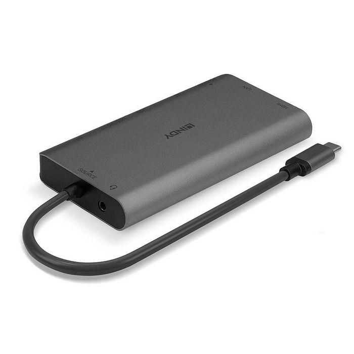 Lindy DST-Mini XT Estación Docking USB-C para Portátil con Salida de Vídeo HDMI/DisplayPort 4K/Doble 1080p y Carga Pass-Through 100W 2