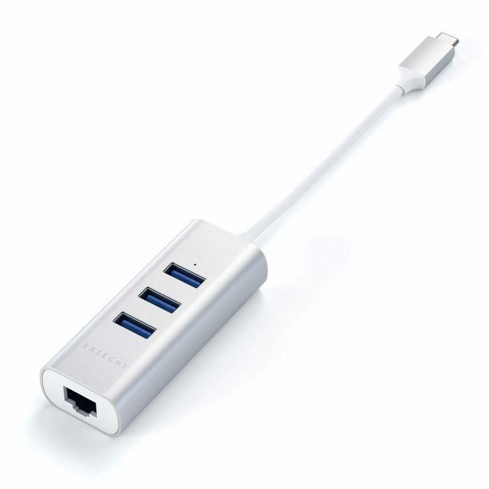 Satechi Hub USB-C 2 en 1 con 3 Puertos USB 3.0, Adaptador Ethernet Gigabit (10/100/1000 Mbps) de Aluminio para Mac y Portátiles 3