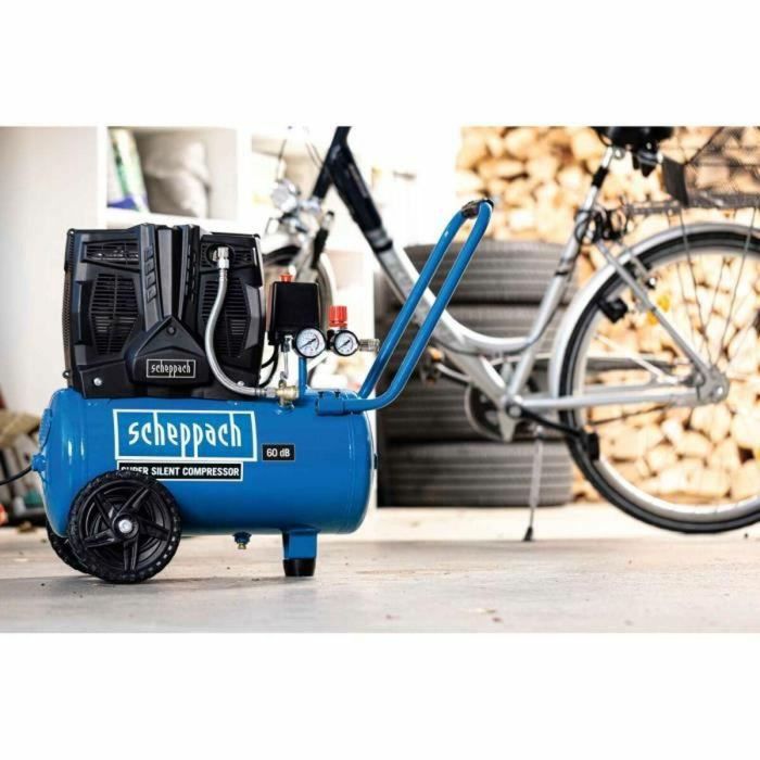 Compresor de aire silencioso horizontal de dos cilindros Scheppach HC25Si - 24 L - 1100W - 8 bar - 1.5 HP 4