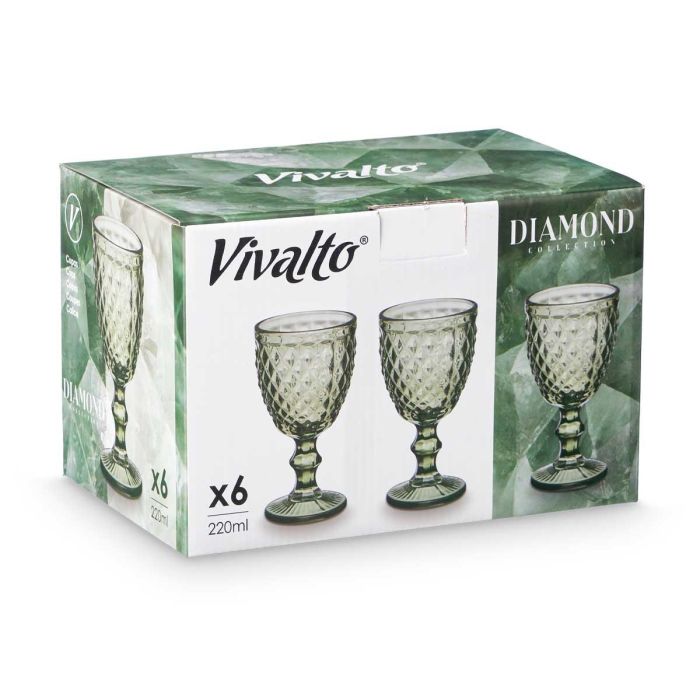 VIVALTO Copa Diamante Verde 220 ml Vidrio 8x15x8cm (Set de 24) 1