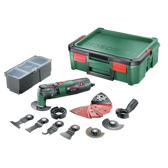Bosch PMF 250 en SB + 20 AC Herramienta Multifunción 250W, AutoClic para Fijación Rápida, Starlock, 6 Velocidades Bosch PMF 250 en SB + 20 AC Herramienta Multifunción 250W, AutoClic para Fijación Rápida, Starlock, 6 Velocidades