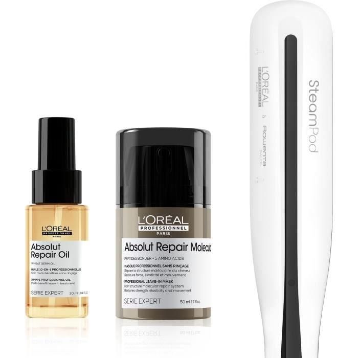 L'Oréal Professionnel Plancha de vapor Steampod 3.0 LOR3665831128667 + Tratamientos Absolut Repair Oil y Molecular Mask