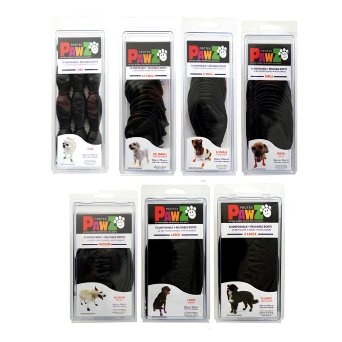 Pawz Botas de Goma Natural Impermeables para Perro Negro XL - Protección Patas Nieve, Hielo, Asfalto Caliente, Suciedad - Paquete 12 Uds.
